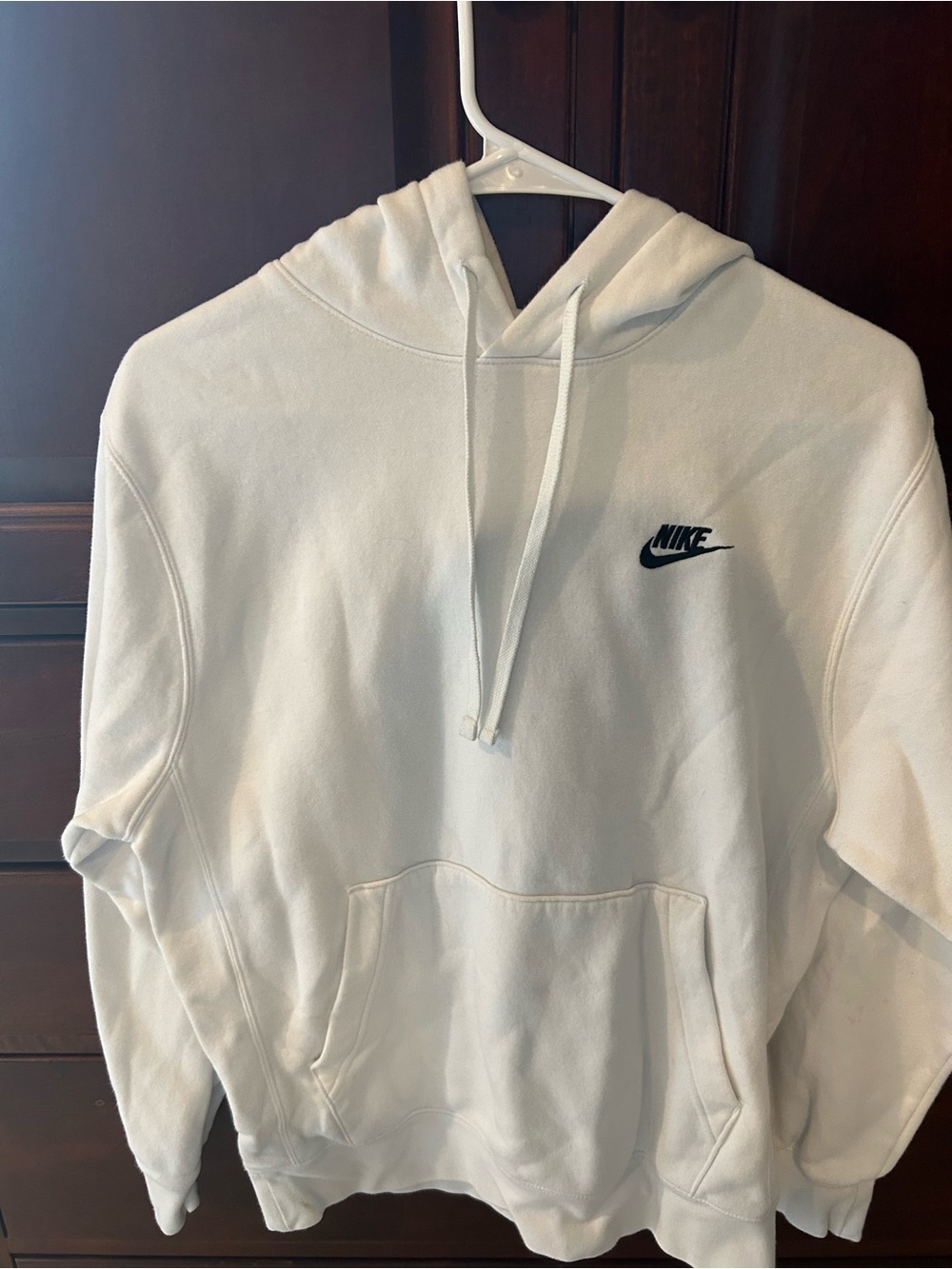 Nike Men’s White Crewneck Hoodie with Black Swoosh